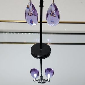 Elegant Purple Faceted Glass Teardrop Earrings